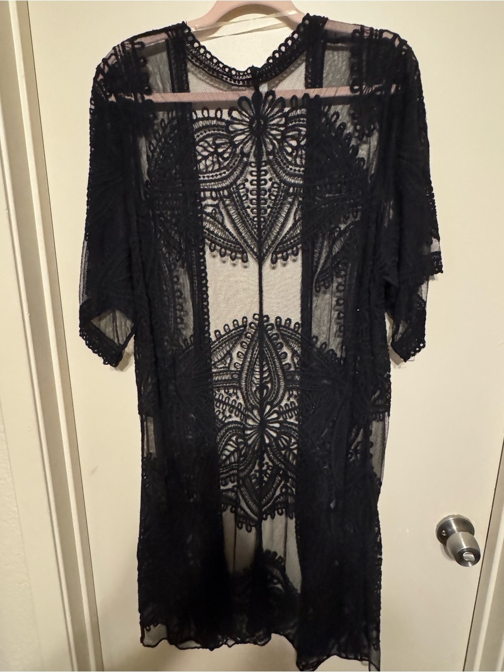 Black Soot Crochet Lace Kimono Lagan Look Beach Boho - Picture 5 of 8